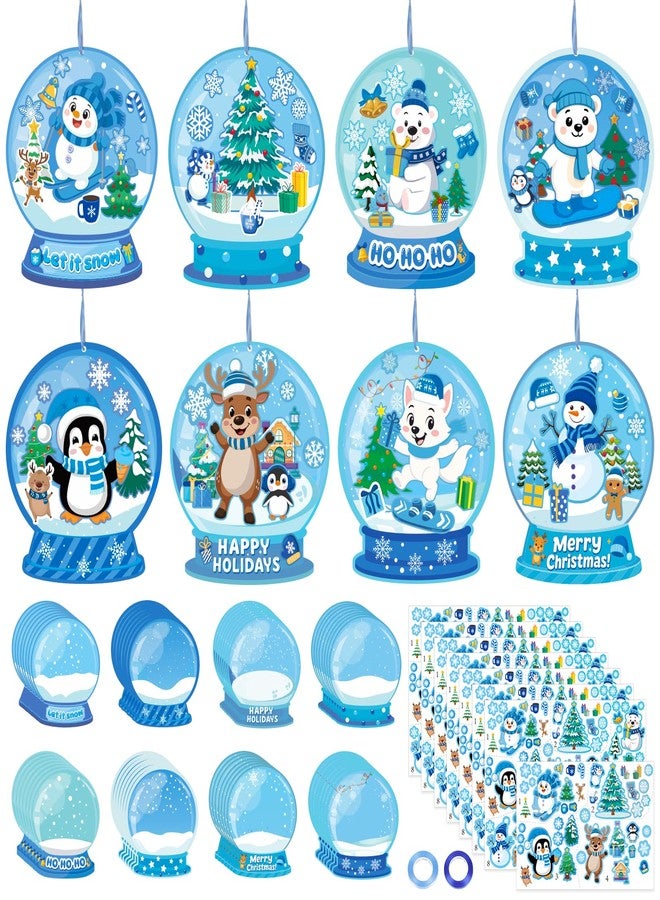 Moon Boat 60Pcs Winter Craft Snow Globe Kit for Kids - DIY Polar Animals Stickers Make Your Own Hanging Ornaments Bulk for Christmas Holiday Party Favors - Image 1